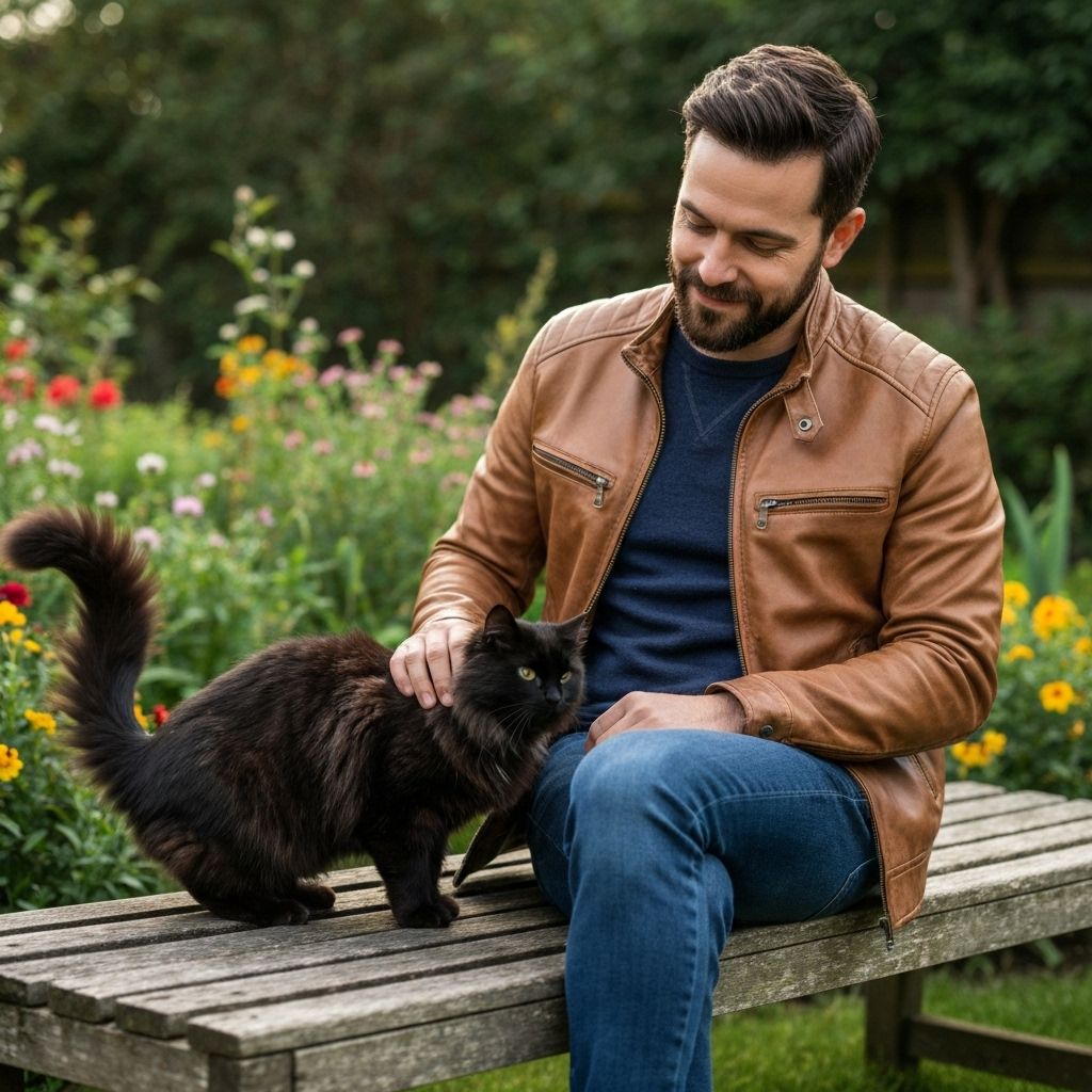 Man with cat outdoors